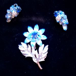 NEW.  LIGHT BLUE AND WHITE CUBIC ZIRCONIA PIN AND EARRINGS.   NWOT